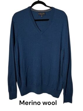 Brooks Brothers Men’s V-Neck ,Italian 100 Merino wool Sweater - Navy Blue,XL, EC